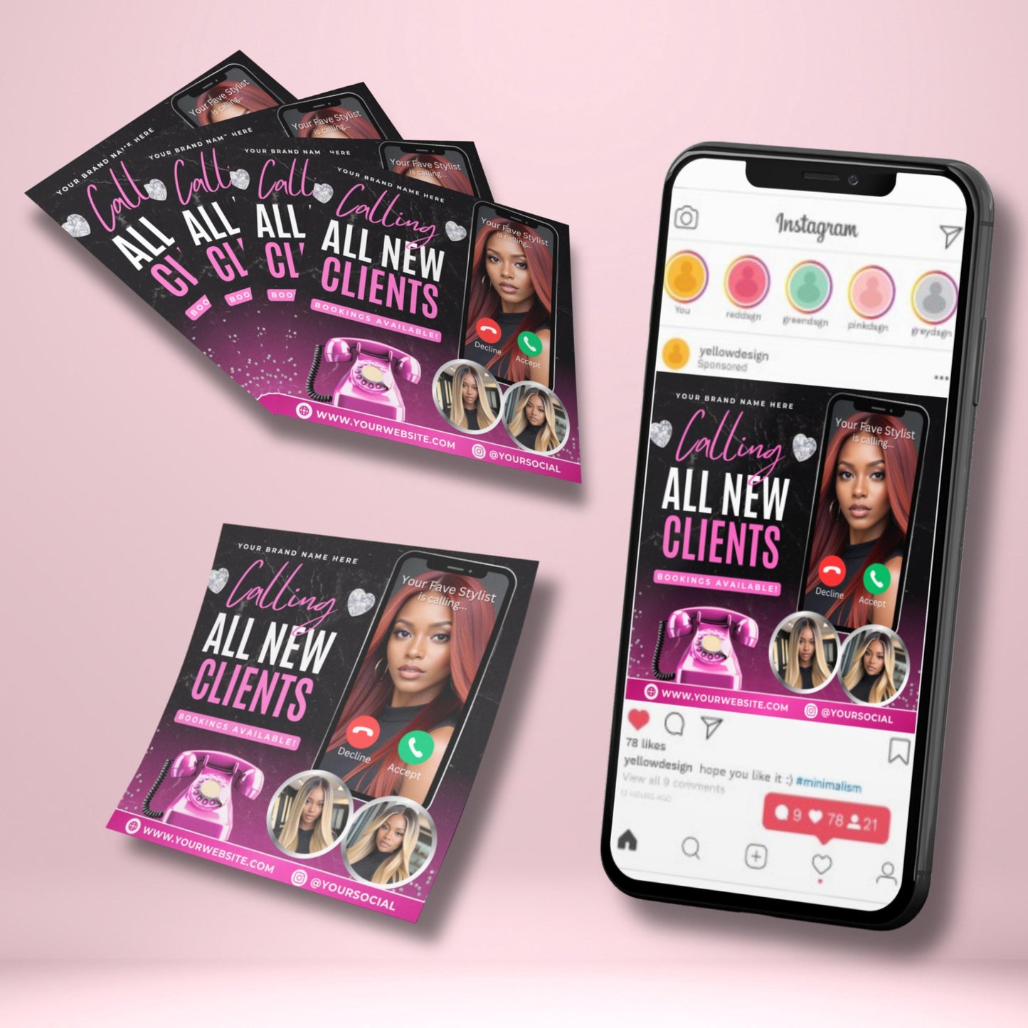 editable new clients booking flyer template in canva, bold pink and black beauty promo design for hairstylists and lash techs.
new client special flyer, canva editable design for nail techs, muas, and salon professionals announcing open bookings.
book now flyer template in canva for hairstylists, lash and nail technicians, beauty marketing and client booking promotions.
editable canva flyer design, new client booking announcement for wig installs, braids, and beauty professionals.