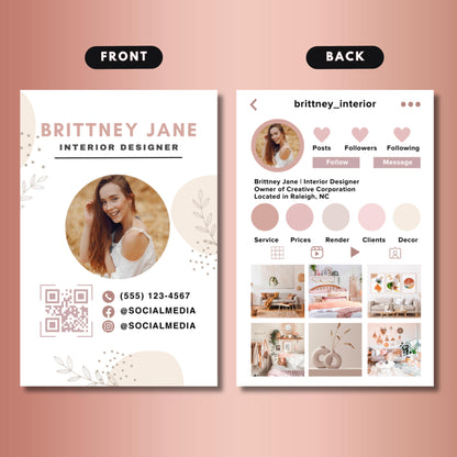 Boho Business Card Template, Instagram Business Card, Editable Canva Business Card, Social Media Card, Digital Contact Card