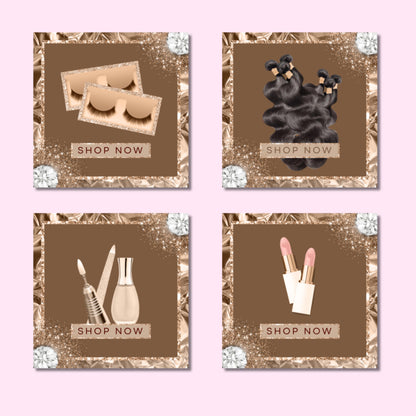 Rose Gold Website Banner Set: Beauty Boutique Web Banners for Hair & Lash, Shopify Canva Template