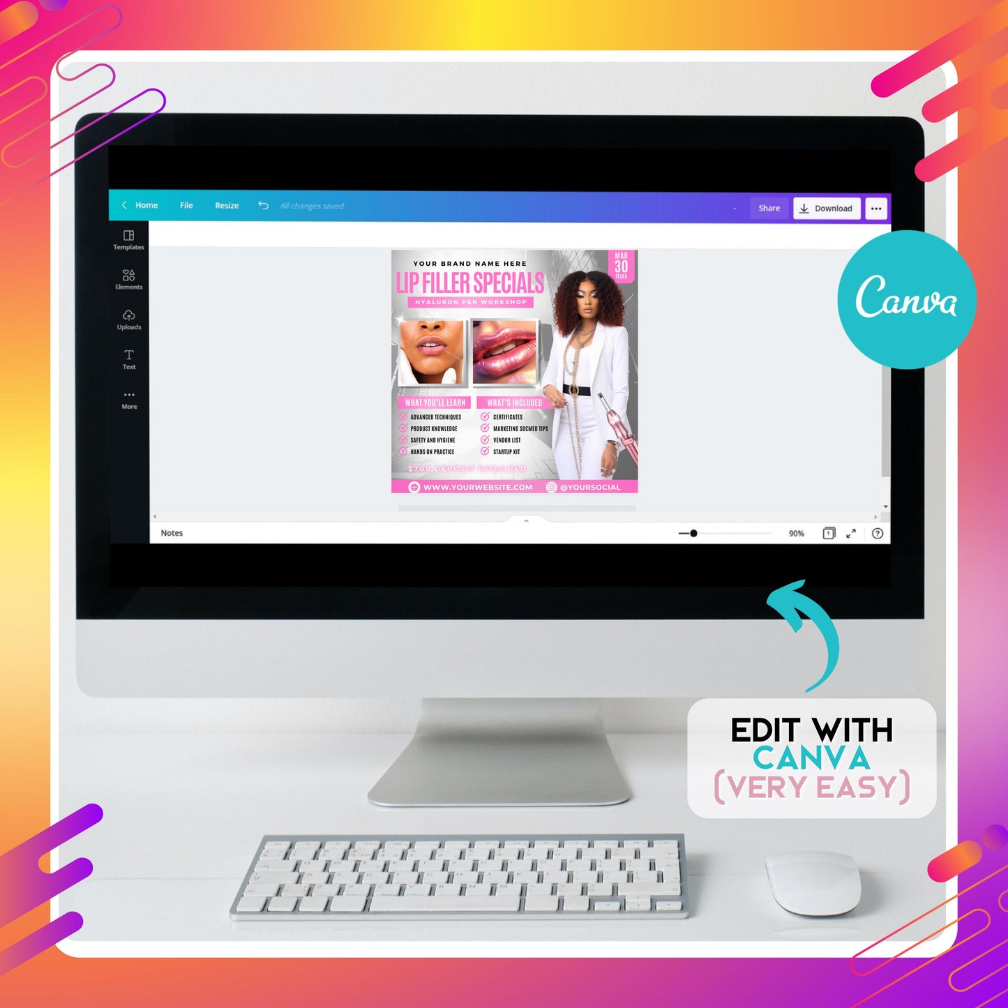 editable canva lip filler flyer template for hyaluron pen workshop promotion
pink and white esthetician training flyer design for lip filler specials
professional beauty workshop flyer template for med spa or estheticians
editable canva cosmetic nurse flyer for hyaluron pen training events
lip filler training class flyer with workshop details and modern design