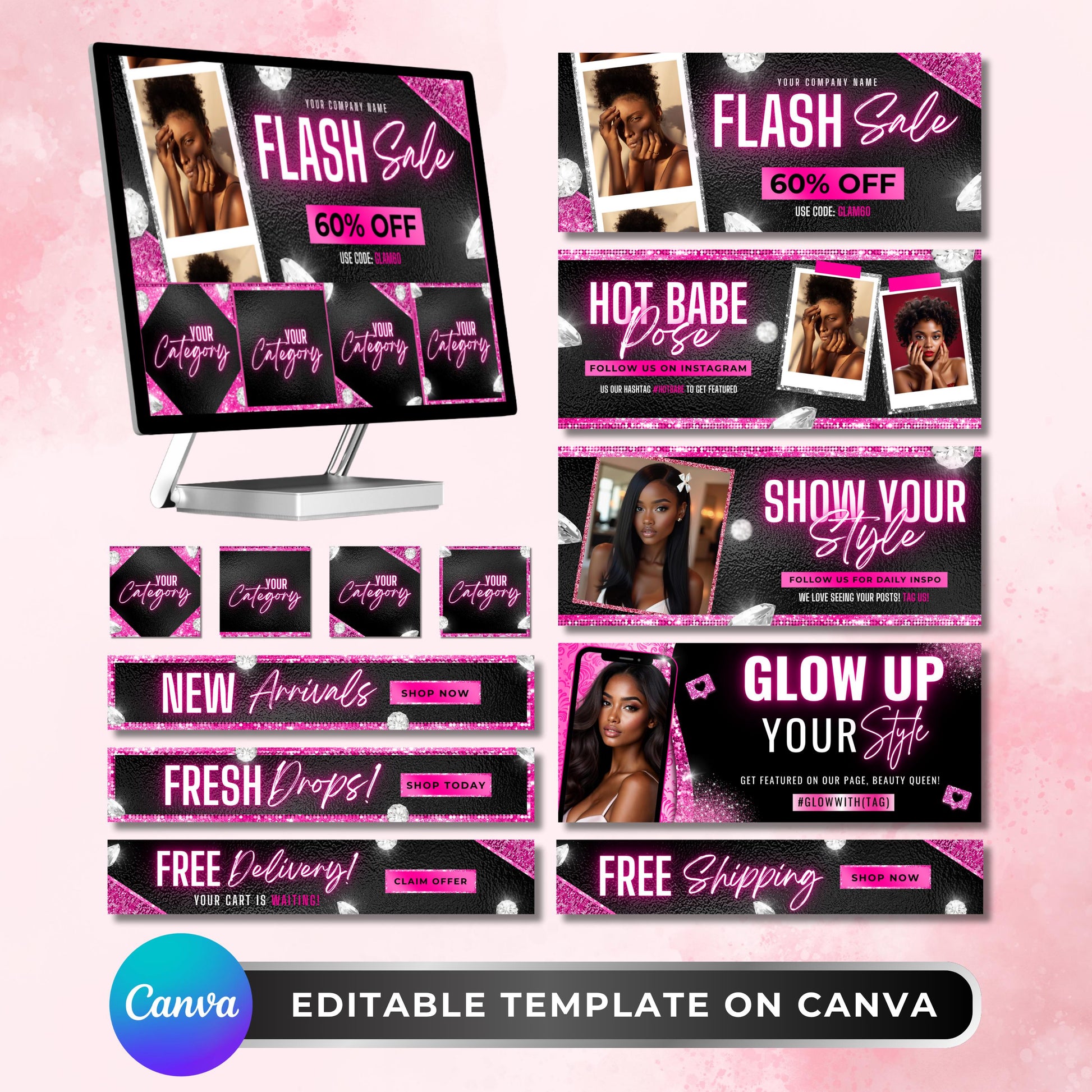 “Editable glam website banner set for Shopify and Wix beauty stores, Canva web templates.”

“Website banners for boutique and lash businesses, editable Canva templates.”

“Professional Shopify and Wix banner designs for beauty brands.”

“Glam website template pack for hair and lash businesses.”

“Editable web banner templates for online boutiques and e-commerce stores.”