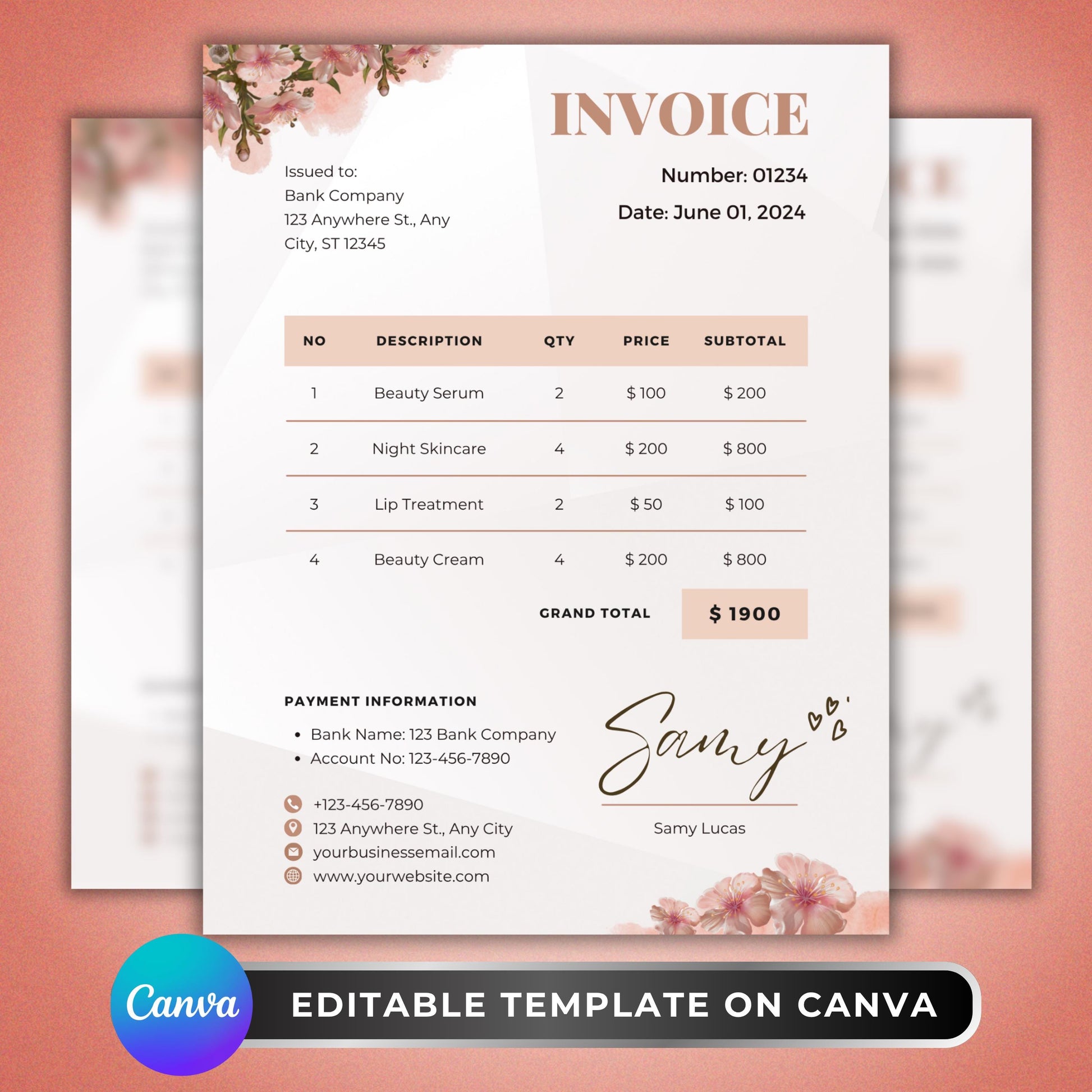 Invoice Template: Boho Minimalist Business Billing Form, Modern Small Business Design, Editable Canva Template