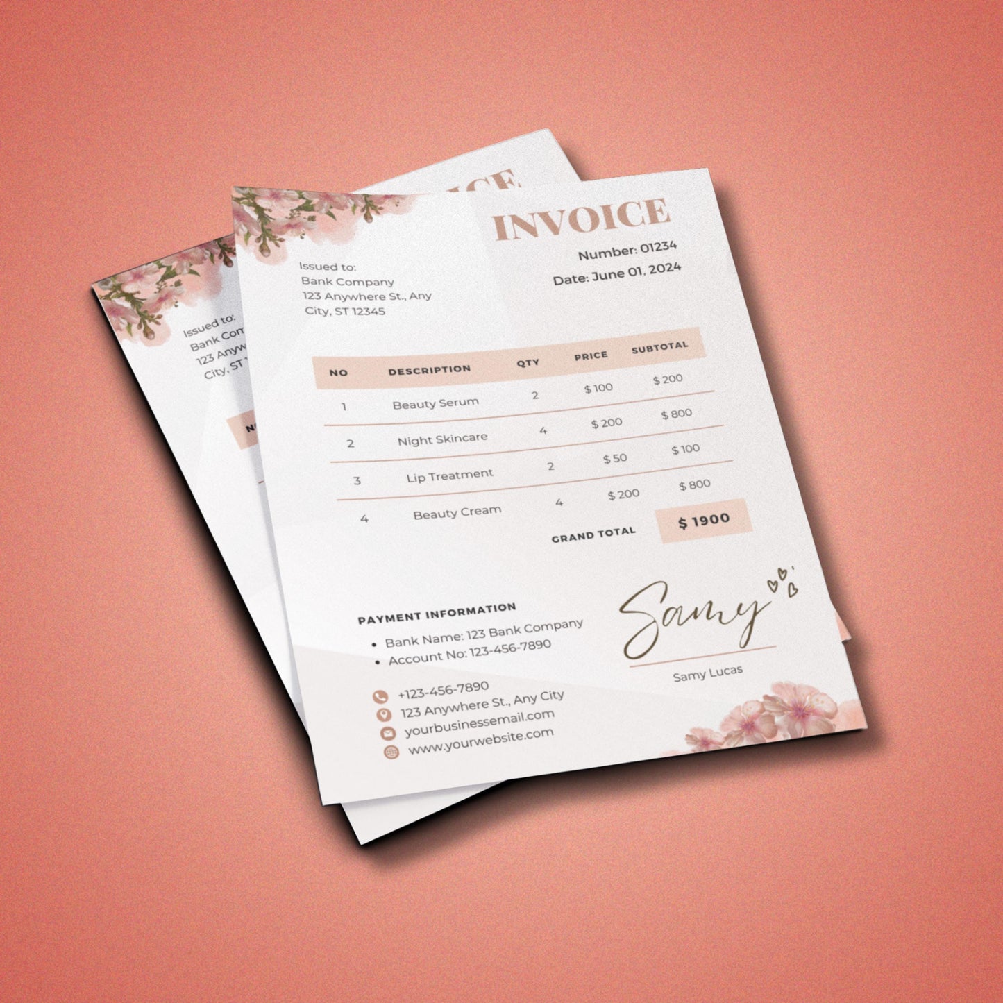 invoice template: boho minimalist business billing form, modern small business design, editable canva template