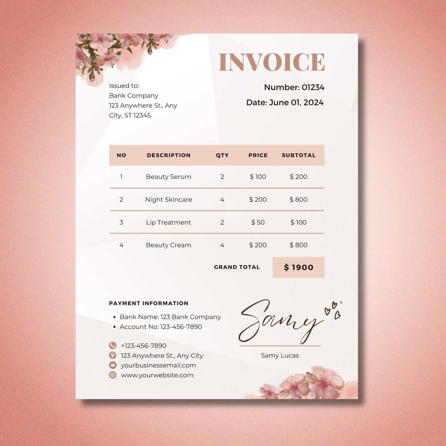 invoice template: boho minimalist business billing form, modern small business design, editable canva template