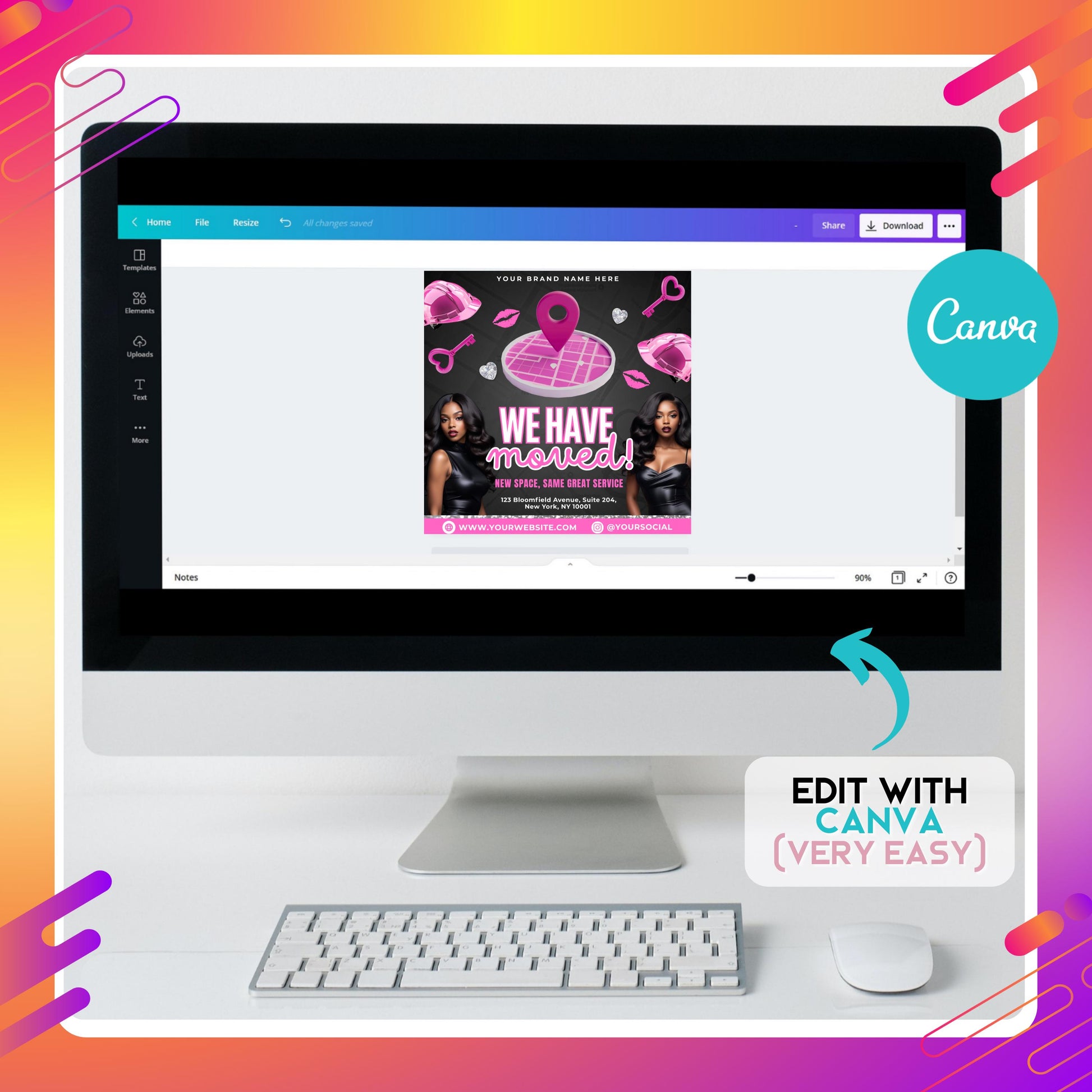 Editable Canva We Have Moved flyer template for salon and spa relocation announcements.
Pink business move flyer design with new location details.
Editable relocation flyer template for boutiques, salons, and spas.
Modern Canva flyer for announcing We Have Moved with business address.
Editable marketing flyer for new location announcement, pink and black design.