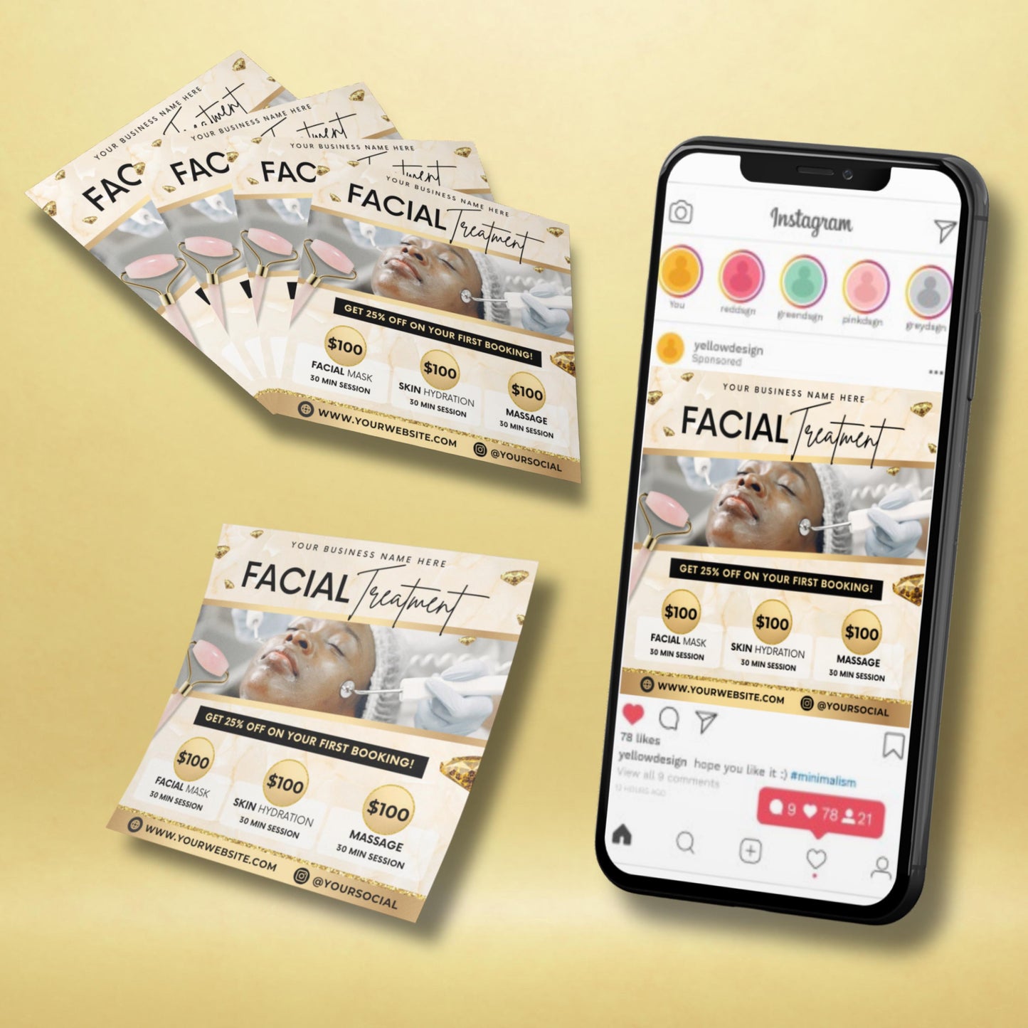 editable canva facial treatment flyer template for spa and esthetician marketing.
luxury skincare flyer design for facial, massage, and hydration services.
editable beauty business flyer template for estheticians and spas.
facial treatment flyer with pricing and service details in gold design.
editable canva flyer for skincare, spa, and wellness facial promotions.