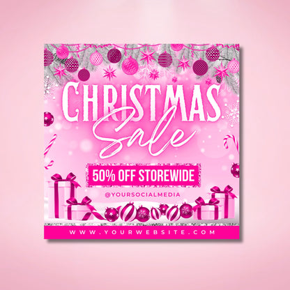 Pink Christmas flyer template in Canva, glam holiday sale design with candy canes and ornaments for beauty businesses and salons.
Editable holiday sale flyer for lash techs, hairstylists, and MUAs, pink Christmas Canva design with storewide discount promo.
Christmas sale flyer template in pink, Canva design for salons and beauty businesses running seasonal promotions.
Festive pink Christmas flyer with ornaments and gift boxes, editable Canva holiday template for beauty industry promotions