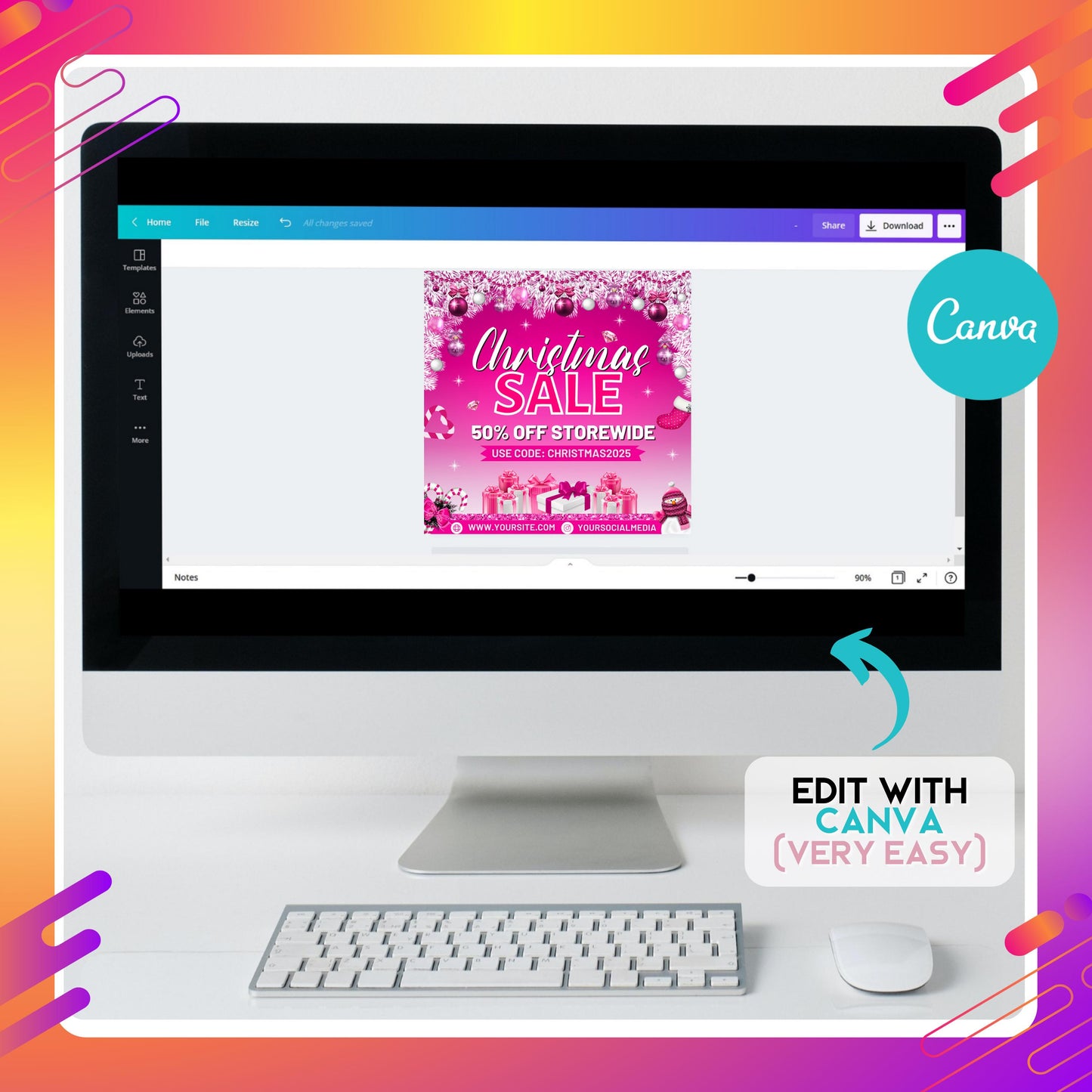 pink christmas flyer template in canva, glam holiday sale design with candy canes and ornaments for beauty businesses and salons.
editable holiday sale flyer for lash techs, hairstylists, and muas, pink christmas canva design with storewide discount promo.
christmas sale flyer template in pink, canva design for salons and beauty businesses running seasonal promotions.
festive pink christmas flyer with ornaments and gift boxes, editable canva holiday template for beauty industry promotions