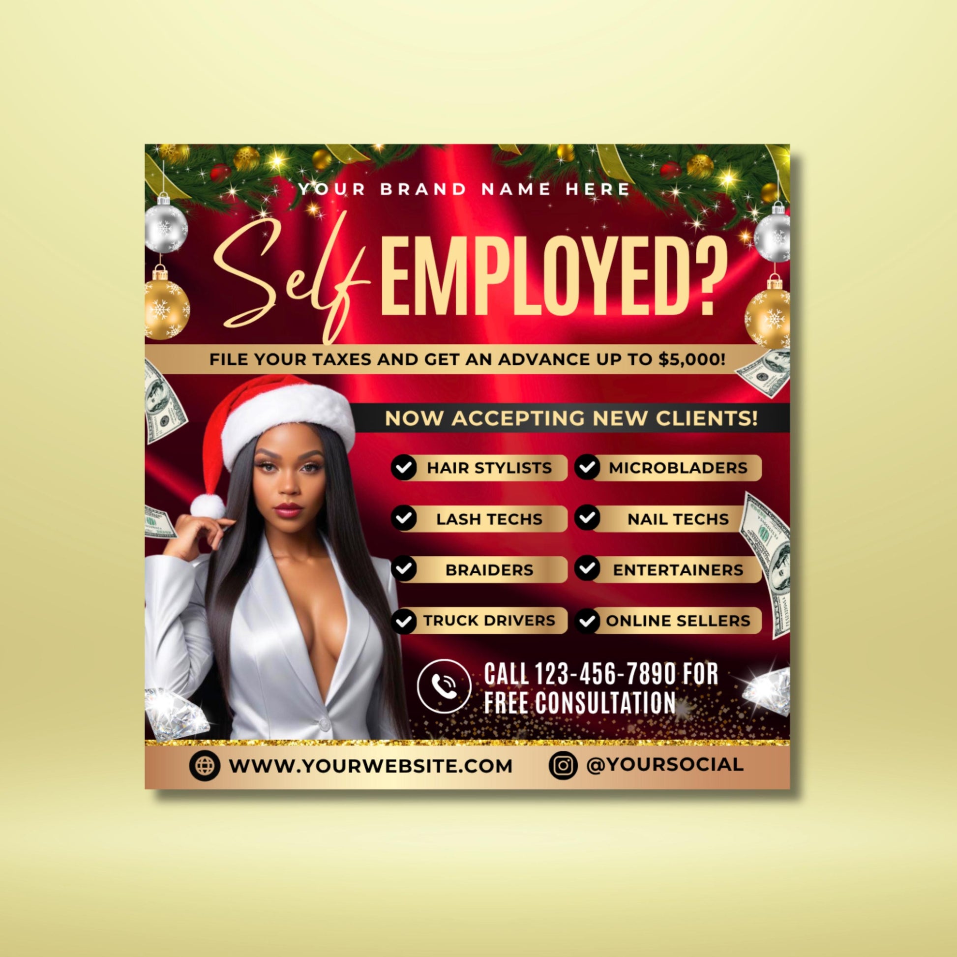 “Editable Christmas tax prep flyer bundle in Canva, festive pink holiday flyer templates for accountants and tax preparers.”
“Holiday tax flyer set for credit repair, accountants, and self-employed professionals, pink Christmas theme Canva design.”
“Christmas flyer template for tax preparers and financial consultants, professional Canva design with festive holiday style.”
“Editable holiday marketing flyer bundle for tax season promotions, Canva templates for accountants.”
