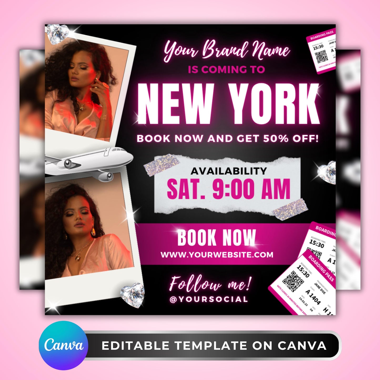 editable travel hair stylist flyer template for beauty professionals in canva