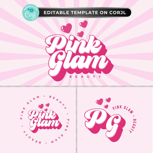 Retro Beauty Logo Set: Salon, Lash & Hair Boutique Branding, Editable Corjl Template