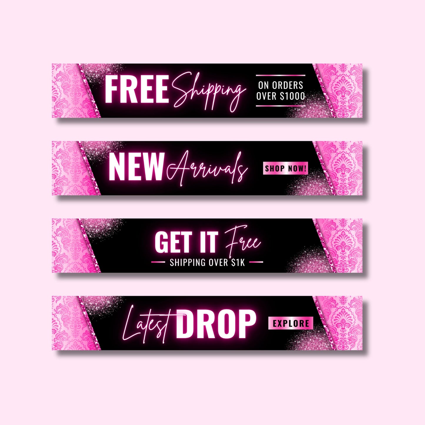 🔹 5. alt texts

“editable hot pink website banner set for beauty, hair, and lash brands, bold glam canva templates.”

“shopify and wix web banners in pink and black glitter style for boutiques and salons.”

“glam beauty web banners for online stores, editable canva templates in pink theme.”

“lash, hair, and beauty website banner templates for shopify or wix, pink and sparkly design.”

“hot pink glam website banner set for beauty boutiques and hair businesses.”