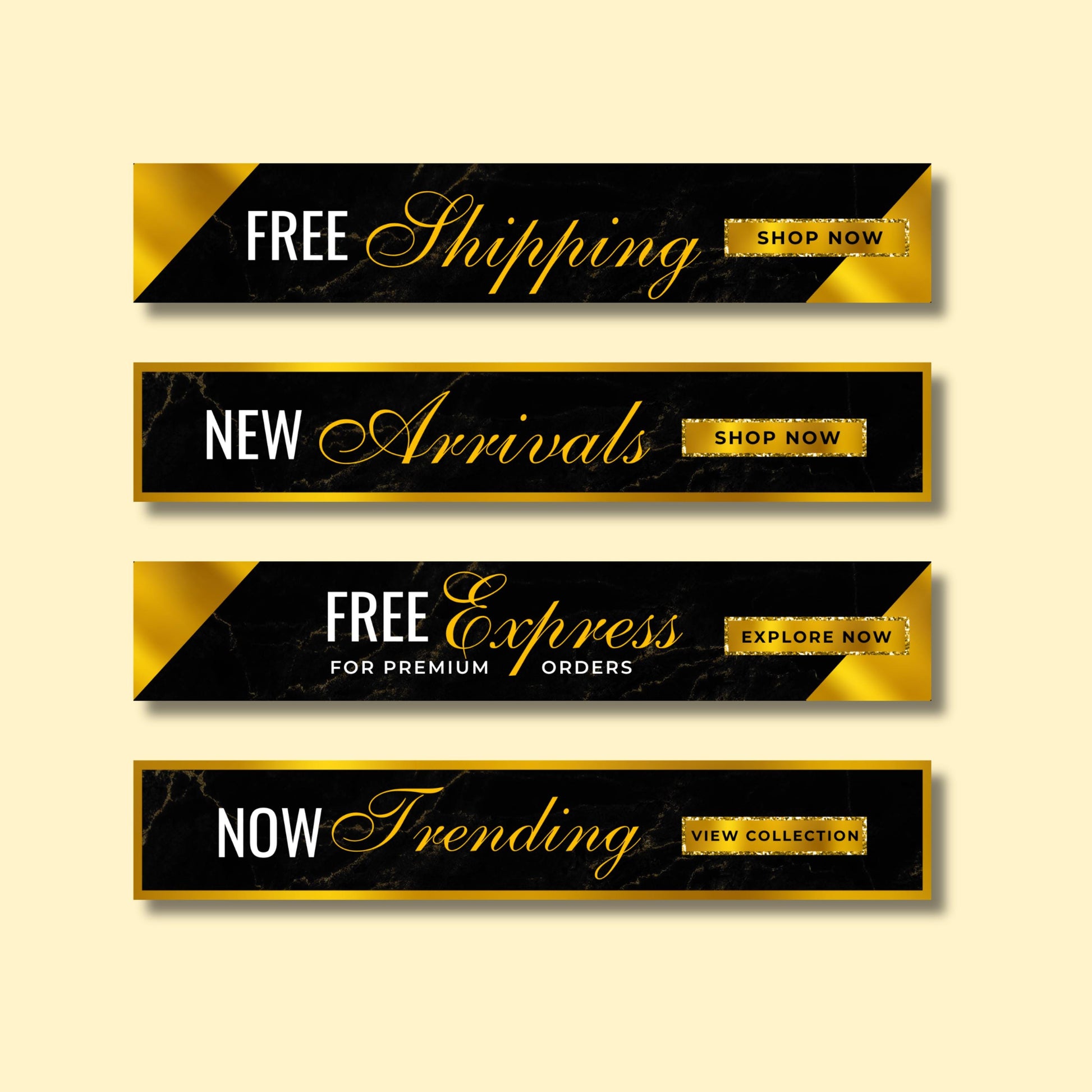 “Editable Black and gold website banner set for beauty, hair, and lash brands, bold glam Canva templates.”
“Shopify and Wix web banners in gold and black glitter style for boutiques and salons.”
“Glam beauty web banners for online stores, editable Canva templates in gold theme.”
“Lash, hair, and beauty website banner templates for Shopify or Wix, gold and sparkly design.”
“Gold glam website banner set for beauty boutiques and hair businesses.”