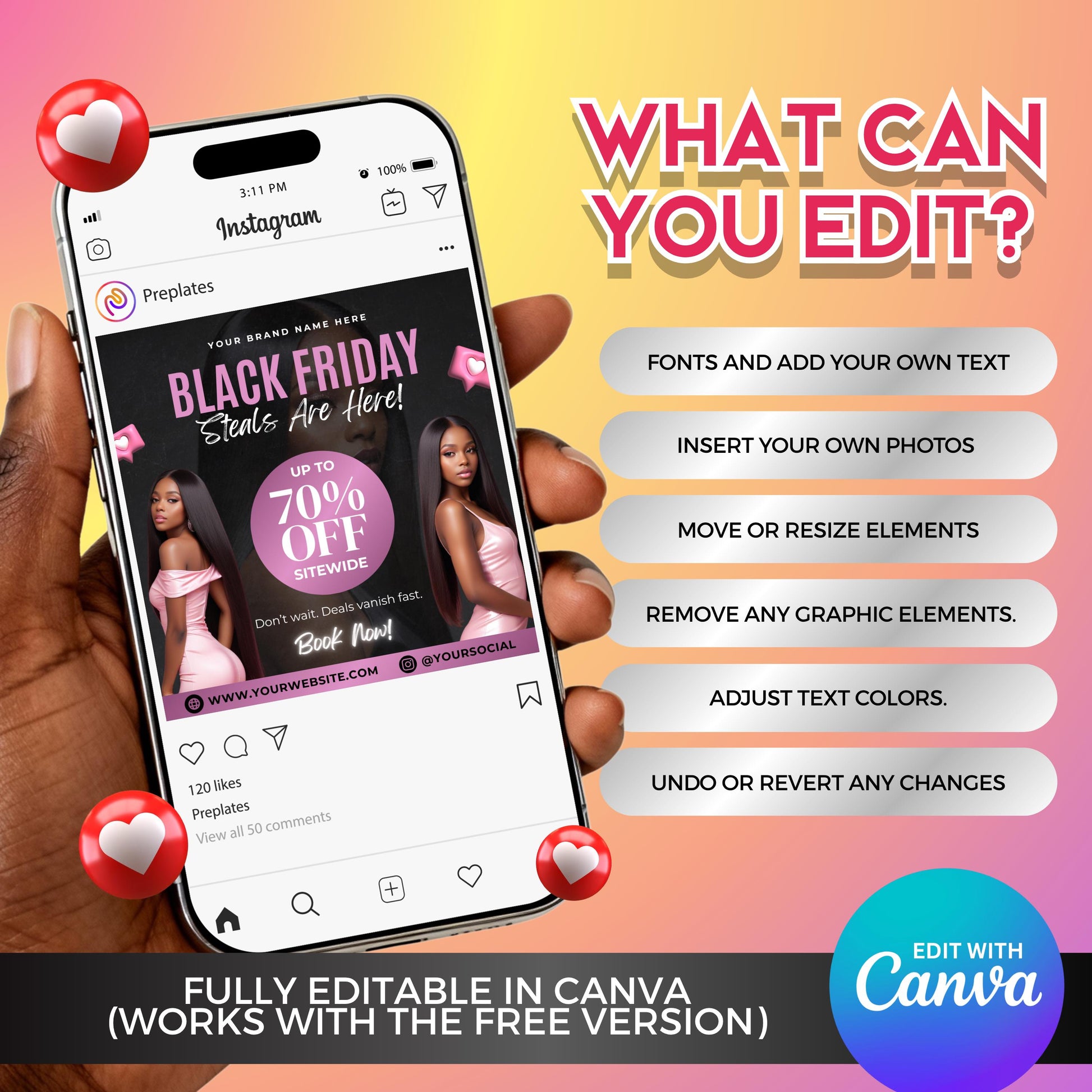 Cyber Monday flyer template for beauty brands, nail techs, and boutiques, editable Canva design