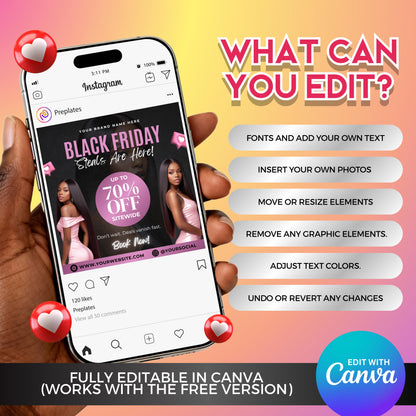 Cyber Monday flyer template for beauty brands, nail techs, and boutiques, editable Canva design