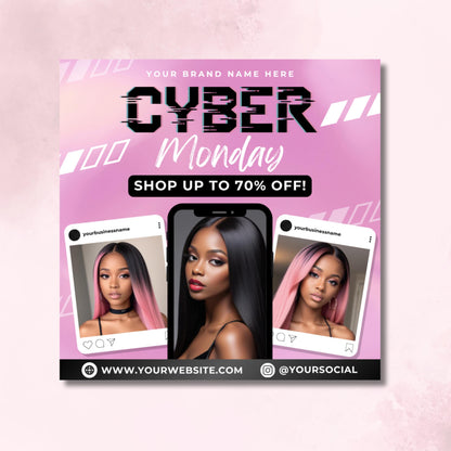 Editable Black Friday flyer for hair, lash, nail, and beauty businesses promoting product sales.