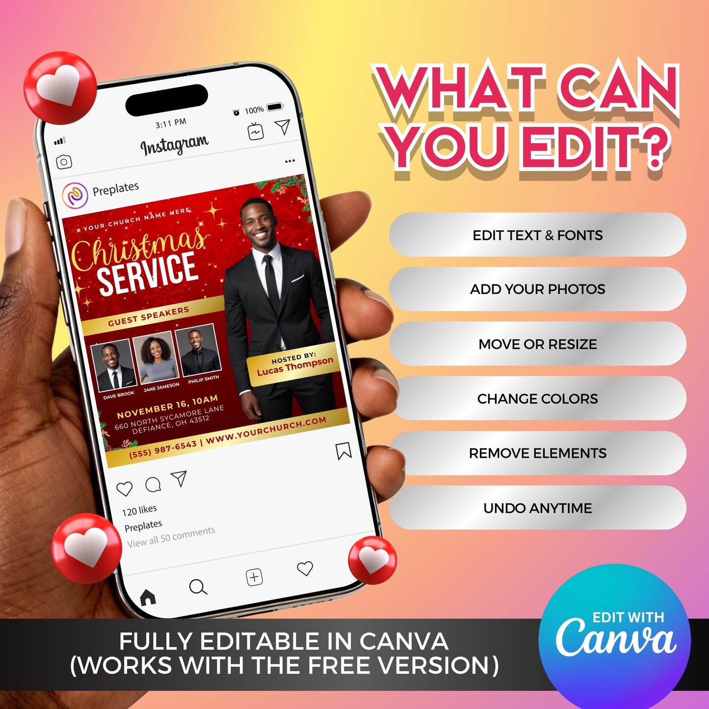 editable canva church flyer for christmas worship gatherings, modern ministry design template.