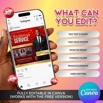 Editable Canva church flyer for Christmas worship gatherings, modern ministry design template.