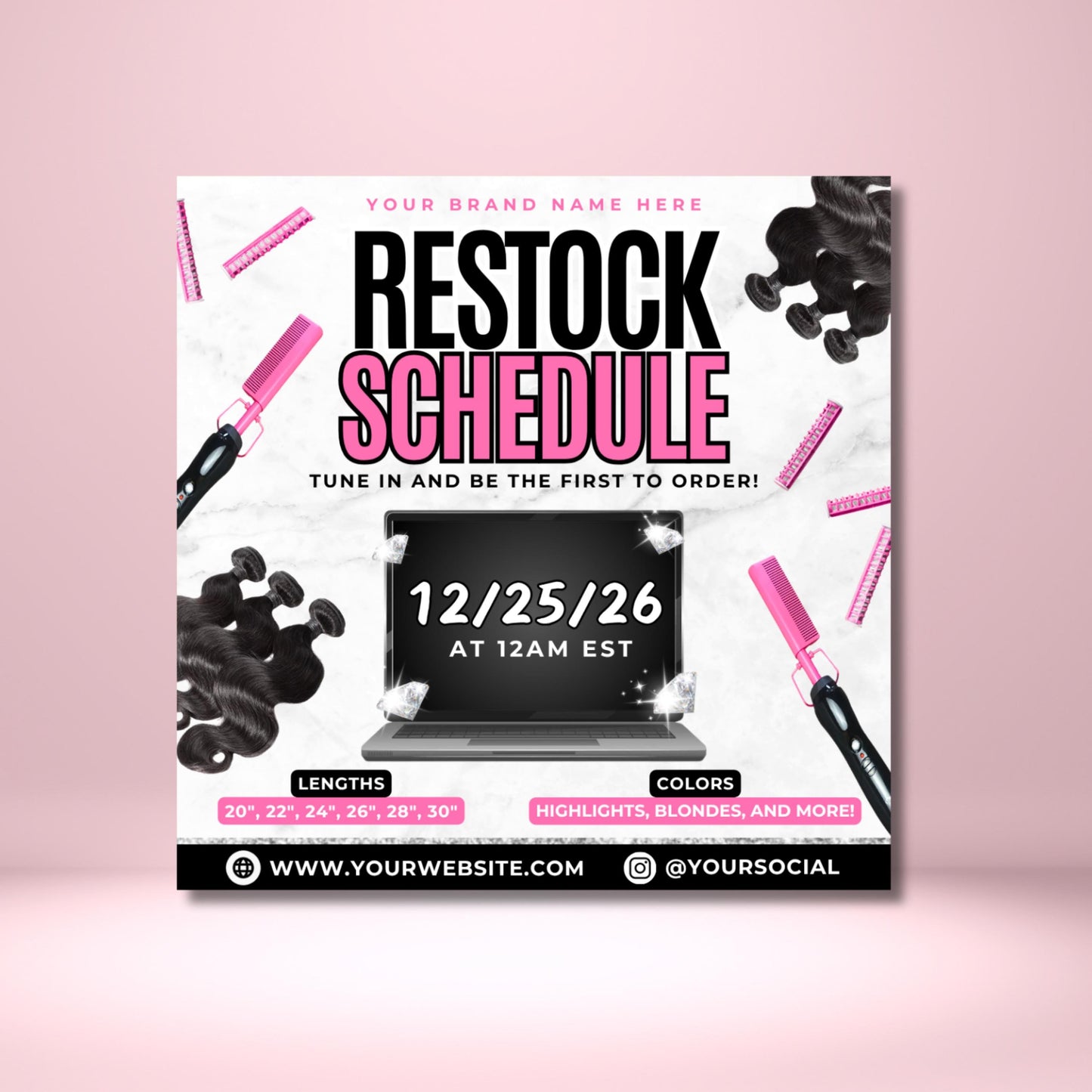 editable canva restock flyer for salon owners and hair boutiques — ideal for announcing “we’ve restocked” or “back in stock” offers on instagram or facebook.