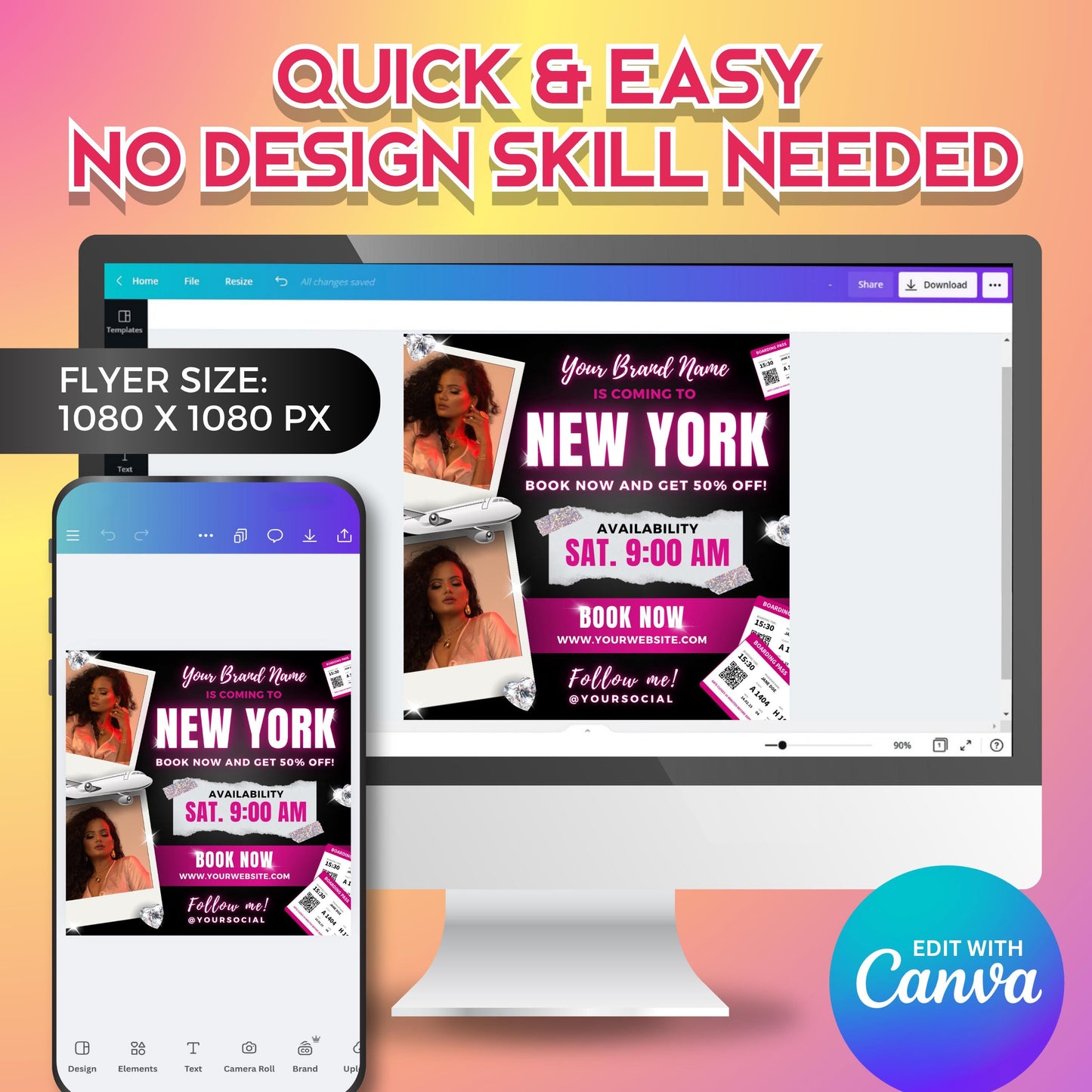 mua and lash tech travel flyer design for booking announcements